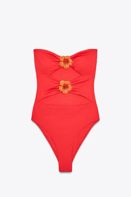 FLORAL CUT-OUT BANDEAU SWIMSUIT - Zara фото 4