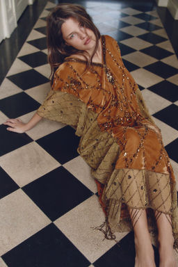 LIMITED EDITION VELVET, SEQUIN, AND BEADED CONTRAST DRESS