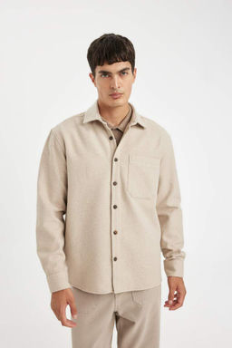 Рубашка стандартного кроя с воротником-поло и длинными рукавами - Defacto фото 4