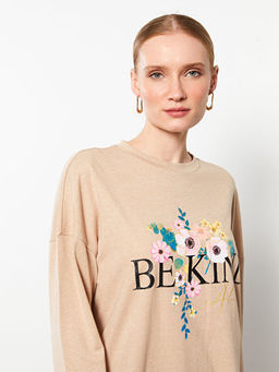 Bisiklet Yaka Bask?l? Uzun Kollu Kad?n Tunik