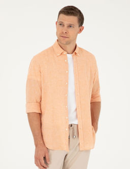 Оранжевая рубашка узкого кроя из смесового льна