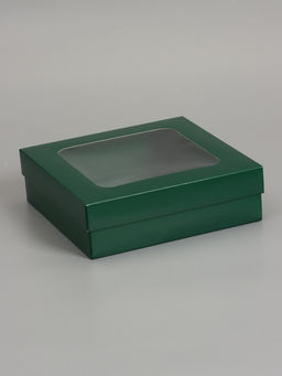 Цена за 5 шт. Коробка складная, крышка-дно, армейский зелёный, с окном 20 х 20 х 6 см