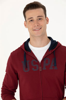 U. S. Polo Assn Мужской бордовый вязаный кардиган с капюшоном - U.s. polo assn фото 2