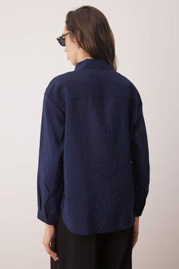 Lacivert Dokulu Nak?s Detayl? Gomlek TWOAW26GO00053 - Trendyolmilla фото 8