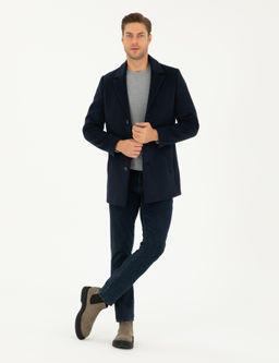 Lacivert Ekstra Slim Fit Y_n Kar___ml_ Ka_e Kaban - Pierre cardin фото 4