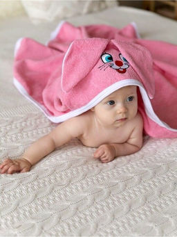 Уголок махровый детский Ушастик-РОЗОВЫЙ 95*95 см. хлопок 100% - Лен поволжья фото 2