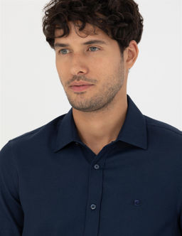 Lacivert Slim Fit Uzun Kollu G_mlek