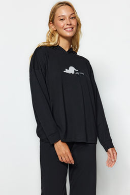 Siyah Kedi Bask?l? Sweatshirt-Pantolon Orme Pijama Tak?m? THMAW24PT00044 - Trendyolmilla фото 3