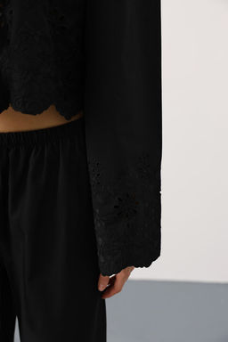 Siyah %100 Pamuk Poplin Baglamal? Brode Detayl? Dokuma Bluz TWOSS25BZ00595 - Trendyolmilla фото 4