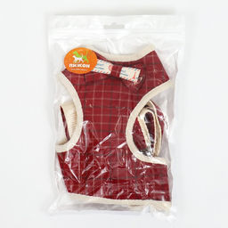 Комплект с мягкой шлейкой Клетки, размер M, поводок, 120 х 1,5 см, ОГ 34-66 см, красный - Пижон фото 10