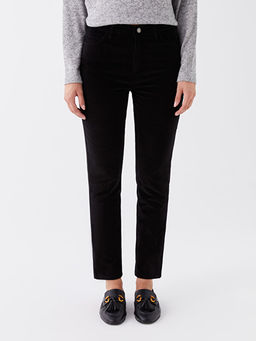 Normal Bel Dar Fit D?z Kadife Kad?n Pantolon