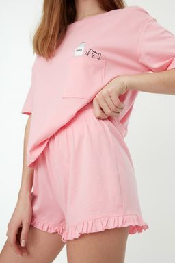Trendyolmilla Pembe F?rf?rl? Bask?l? Sortlu Orme Pijama Tak?m? THMSS22PT0422  фото 10