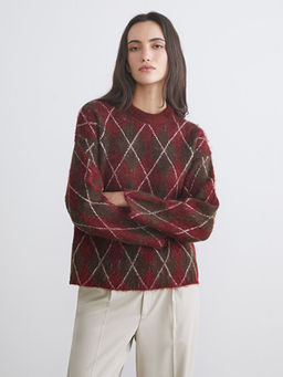 Bisiklet Yaka Baklava Desenli Kad?n Triko Kazak