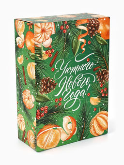 Цена за 2 шт. Коробка складная Новый год: Сочные мандарины, 16 х 23 х 7.5 см