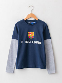 Bisiklet Yaka Barcelona Bask?l? Uzun Kollu Erkek ?ocuk Ti??rt - Waikiki фото 2