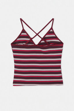 Bordo Cizgili Fitted/Vucuda Oturan V Yaka Ince Ask?l? Kolsuz Pamuk Ribana Orme Bluz TWOSS26BZ00383 - Trendyolmilla фото 2