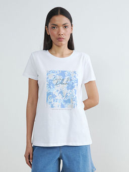 Bisiklet Yaka Bask?l? Kad?n Ti??rt