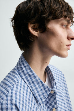 CAMISA RELAXED FIT CUADROS TEXTURA / Azul - Zara фото 6