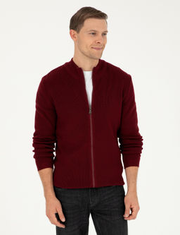Бордово-красный приталенный трикотажный кардиган