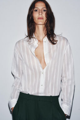 STRIPED COTTON - SILK SHIRT ZW COLLECTION - Zara фото 2