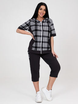 269 ДОМАШНИЙ КОСТЮМ (бриджи) (Графит/чёрно-белая клетка) - А-дина фото 2