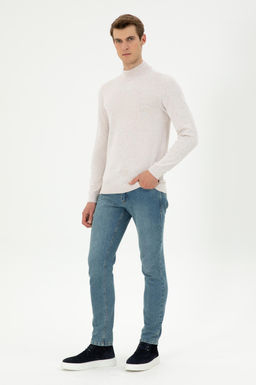 Erkek Slim Fit Yar_m Bal_k__ Yaka Ta_ Melanj Basic Kazak