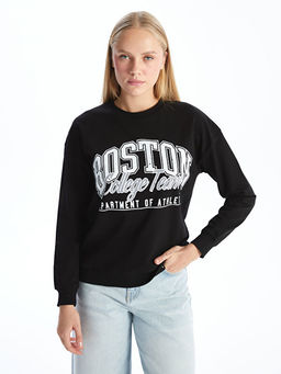 Bisiklet Yaka Bask?l? Kad?n Sweatshirt