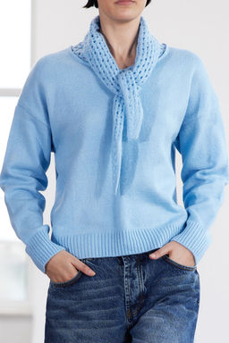 Limited Edition Ac?k Mavi Genis Kal?p Yumusak Dokulu Ajurlu/Delikli Triko Kazak TWOAW25KZ00314 - Trendyolmilla фото 2