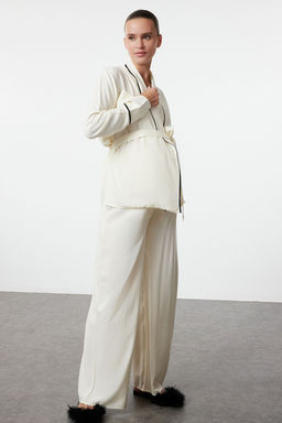 Trendyolmilla Bej Kusakl? Biye Detayl? Kruvaze Viskon Hamile Dokuma Pijama Tak?m? THMAW22PT1109  фото 19