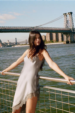 ASYMMETRIC SATIN LACE DRESS