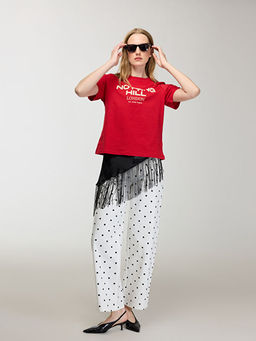 Bisiklet Yaka Bask?l? Kad?n Ti??rt