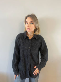K12365 Рубашка OVER SIZE (вельвет) ЧЕРНЫЙ