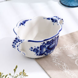 Бульонница с ручками Ивушка, H=7 см, 0.35 л, фарфор, гжель - Simaland фото 3