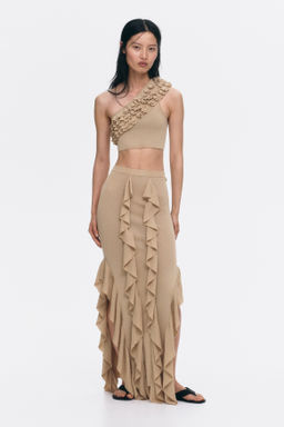 Crop top de un hombro con ribetes de volante - H&m фото 3