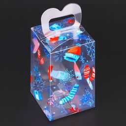 Цена за 5 шт. Коробка подарочная новогодняя складная ПВХ С Праздником! 6?6?10 см