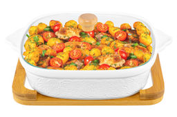 Блюдо д/зап и серв 31,5*25,6*12,5 см 2 л Розы + стекл крышка на дер подставке