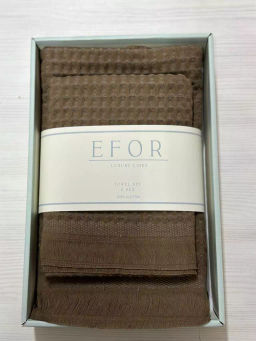 Набор вафельных полотенец EFOR из 2-х предметов (50*90 и 70*140) WAFFLE коричневый KAHVE коробка