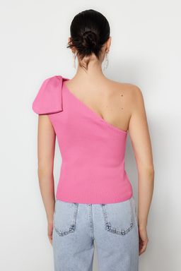 Trendyolmilla Pembe Tek Kol Fiyonk Detayl? Triko Bluz TPRSS22BZ0166 фото 6