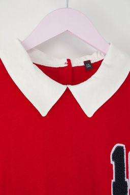 K?rm?z? K?z Cocuk %100 Pamuk Nak?sl? Gomlek Yaka K?sa Kol K?sa Orme Elbise TKDSS25EL00090 - Trendyolmilla фото 4