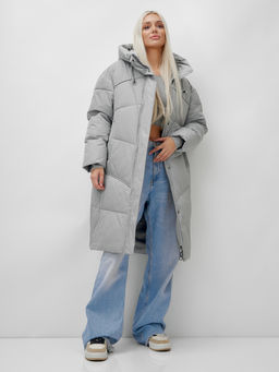 Пальто летучая мышь женское с капюшоном зимнее серого цвета 9616Sr - Mtforce фото 19