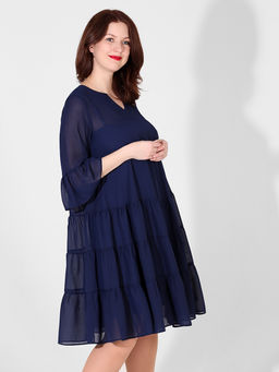 Шифоновое платье-двойка темно-синее большого размера - Almond фото 4