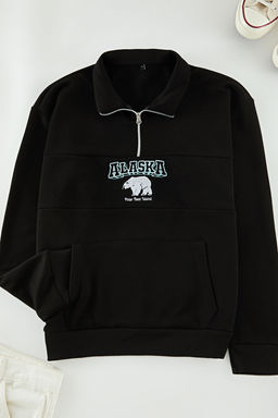 TRENDYOL MAN Siyah Oversize/Genis Kesim Animal Nak?sl? Dik Yaka Fermuarl? Sweatshirt TMNAW25SW00051 - Trendyolmilla фото 2