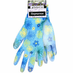 Цена за 12 шт. Перчатки нейлоновые "Фантазия-Васильки" с ПВХ покрытием полуоблитые 8 р-р ДоброСад