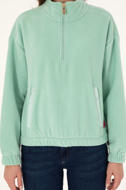 Женский флисовый свитшот зеленого цвета со стойкой на молнии Неожиданная скидка в корзине - U.s. polo assn фото 6