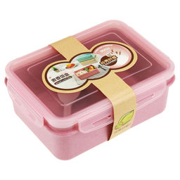 Ланч-бокс для продуктов пластмассовый Эко дом 17,5х13см h7см, 2 отделения 0,85л, с ложкой 13см, крышка прозрачная, с клипсами, с уплотнителем, цвета в ассортименте: бежевый, розовый, голубой (Китай) Пластик с добавлением пшеничных волокон.