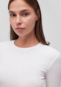 Uzun Kollu Beyaz Basic Tisort - Mavi фото 5