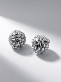 Серьги со стразами QF Блеск объёмные, белые в серебре