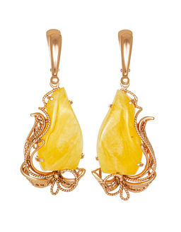 Изящные и утончённые серьги из натурального балтийского янтаря Филигрань