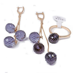 Комплект ювелирной бижутерии German Gold кольцо и серьги с Аметрином