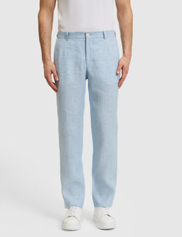 A__k Mavi Slim Fit Beli Lastikli %100 Keten Pantolon